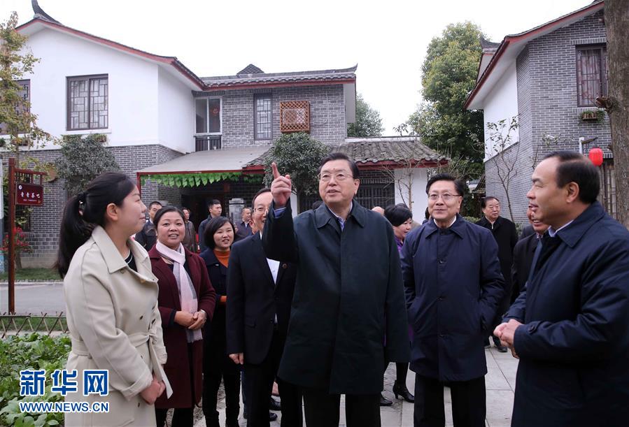 這是11月22日，張德江來到成都郫縣青杠樹村，了解村民委員會工作情況。 新華社記者 劉衛(wèi)兵 攝 
