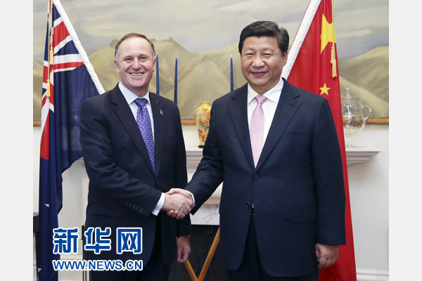 11月20日，國家主席習(xí)近平在惠靈頓同新西蘭總理約翰·基舉行會(huì)談。 新華社記者 姚大偉 攝