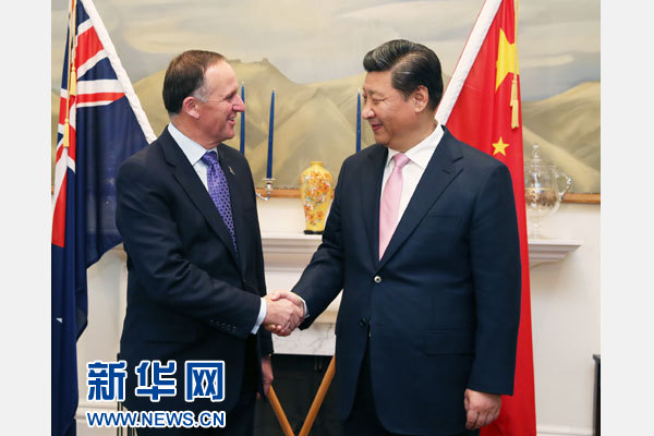 11月20日，中國國家主席習(xí)近平在惠靈頓同新西蘭總理約翰·基舉行會(huì)談。 新華社記者 馬占成 攝