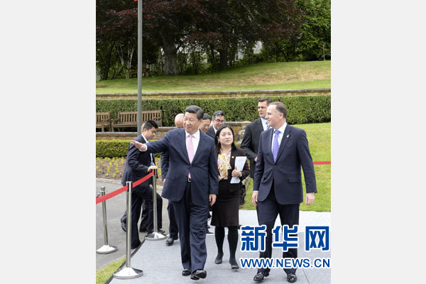 11月20日，中國國家主席習(xí)近平在惠靈頓同新西蘭總理約翰·基舉行會(huì)談。 新華社記者 李學(xué)仁 攝