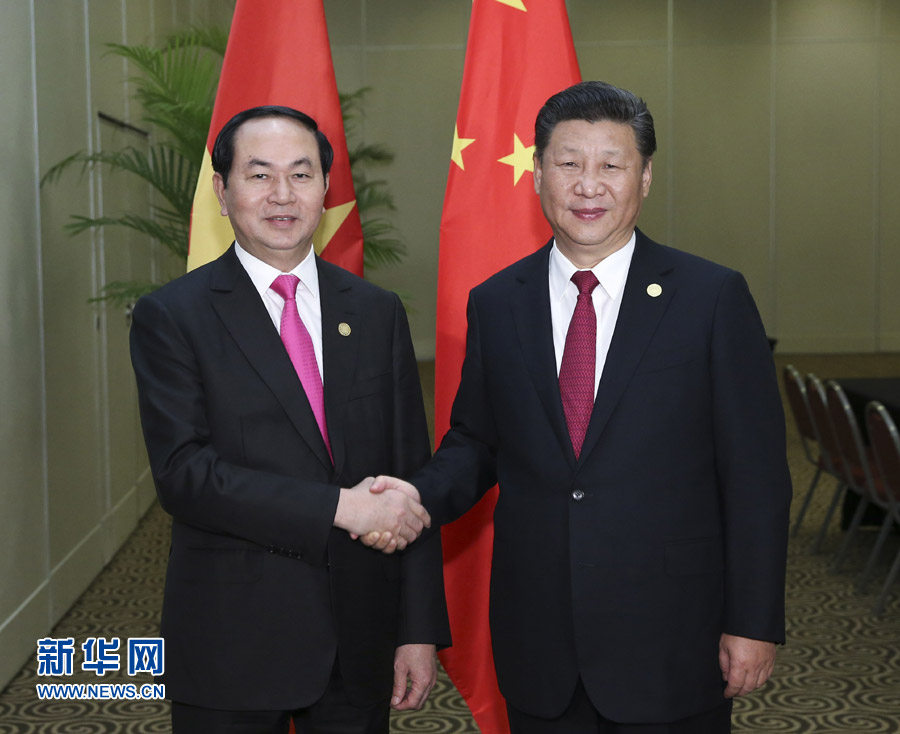 11月19日，國(guó)家主席習(xí)近平在利馬會(huì)見(jiàn)越南國(guó)家主席陳大光。新華社記者 龐興雷 攝